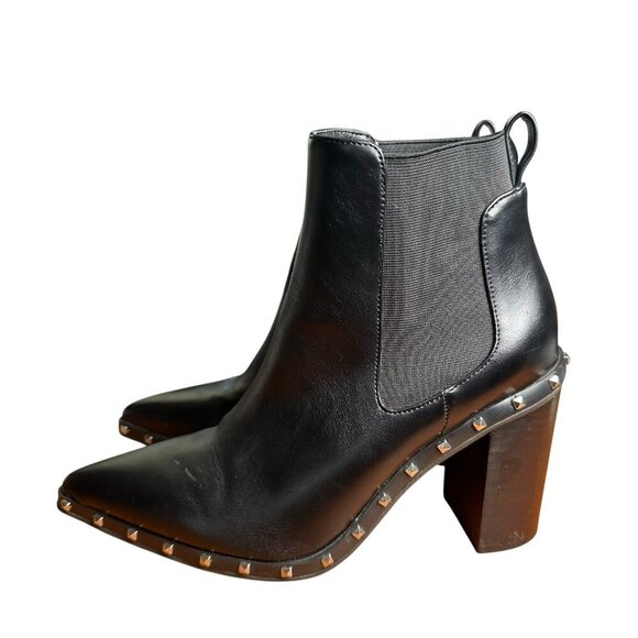 Charles David Sz 7.5 Dodger Black Pointed Toe Studded Ankle Chelsea Boots Moto - Picture 2 of 12